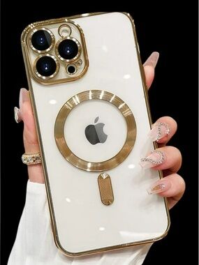 Amazon Clear MagSafe-Compatible Phone 15 pro max Case with Gold Accents